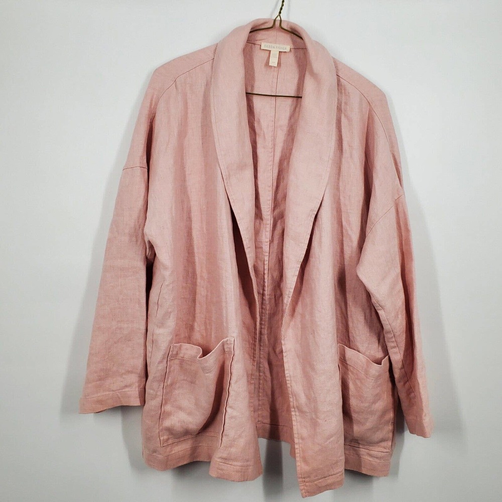 Eileen Fisher Light Pink Linen Open-Front Women's Jacket | Small